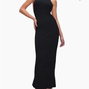 Good American Black Backless Ribbed Dress